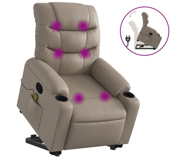 Vidaxl sillón reclinable masaje pie cuero artificial color capuchino