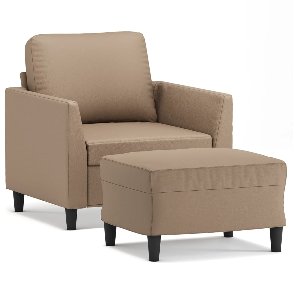 Vidaxl sillón con taburete cuero sintético color capuchino 60 cm