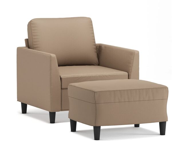 Vidaxl sillón con taburete cuero sintético color capuchino 60 cm