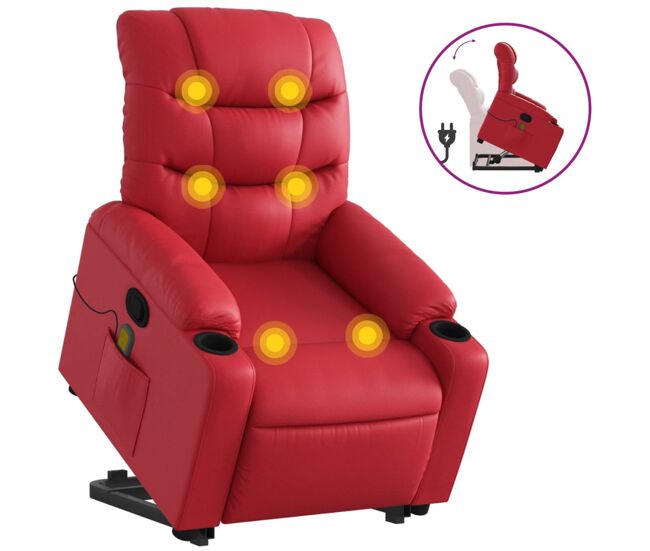 Vidaxl sillón reclinable de masaje de pie cuero artificial rojo