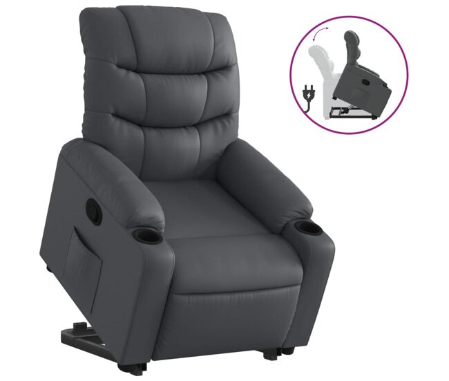 Vidaxl sillón reclinable elevable cuero artificial gris