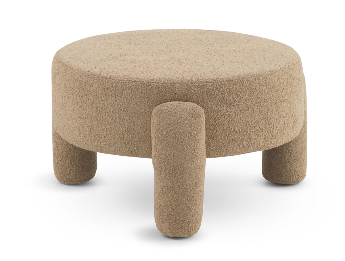 Puf estructura y patas tapizadas en boucle topo