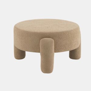 Estrutura do pufe e pernas estofadas em boucle taupe