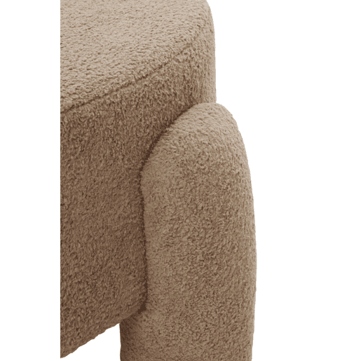 Estrutura do pufe e pernas estofadas em boucle taupe