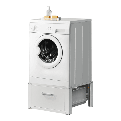 Pedestal para máquina de lavar roupa com gaveta até 150 kg Aço Alumínio 63 x 54 x 31 cm Branco en.casa
