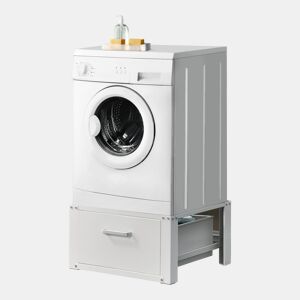 Pedestal para máquina de lavar roupa com gaveta até 150 kg Aço Alumínio 63 x 54 x 31 cm Branco en.casa