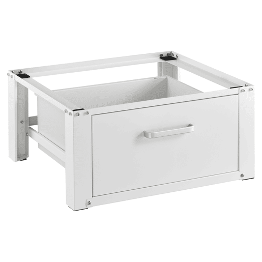 Pedestal para máquina de lavar roupa com gaveta até 150 kg Aço Alumínio 63 x 54 x 31 cm Branco en.casa