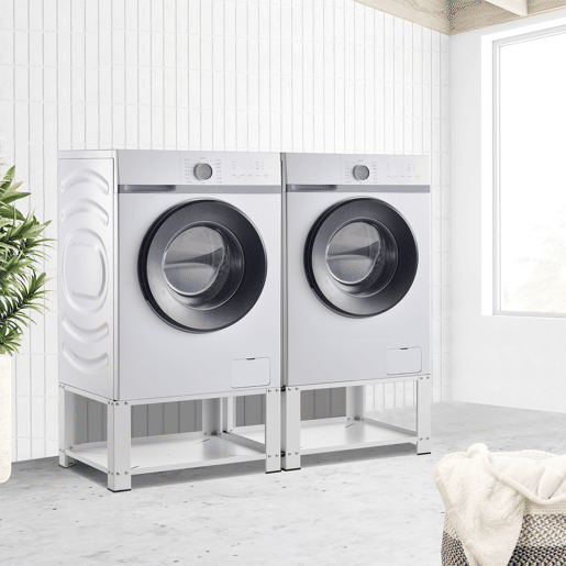 Pedestal duplo Cremlingen para máquina de lavar roupa e máquina de secar roupa aço 127 x 54 x 31 cm branco en.casa