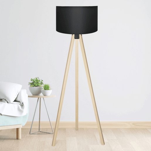 Candeeiro de pé tripé Newport 1xE27 20 W MDF têxtil 21 x Ø 38 cm efeito madeira  preto lux.pro lux.pro.