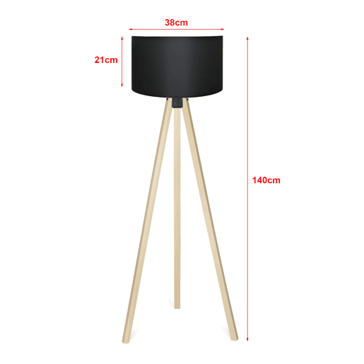 Candeeiro de pé tripé Newport 1xE27 20 W MDF têxtil 21 x Ø 38 cm efeito madeira  preto lux.pro lux.pro.