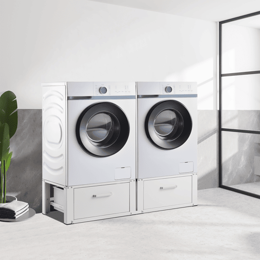 Pedestal duplo Heyen para máquina de lavar roupa e máquina de secar roupa 127 x 54 x 31 cm branco en.casa