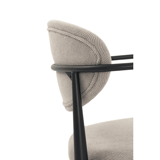 Pacote 4 poltronas estofadas em chenille pergaminho com pés metálicos pretos