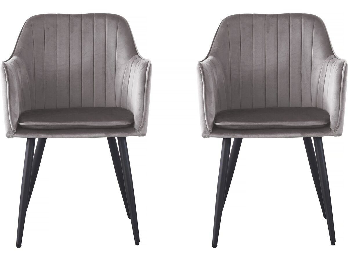 Conjunto de 2 sillas de terciopelo con reposabrazos Gris