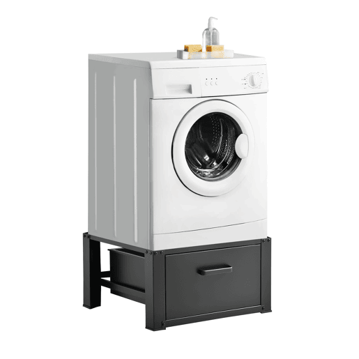 Pedestal para máquina de lavar roupacom gaveta até 150 kg Aço Alumínio 63 x 54 x 31 cm Preto en.casa