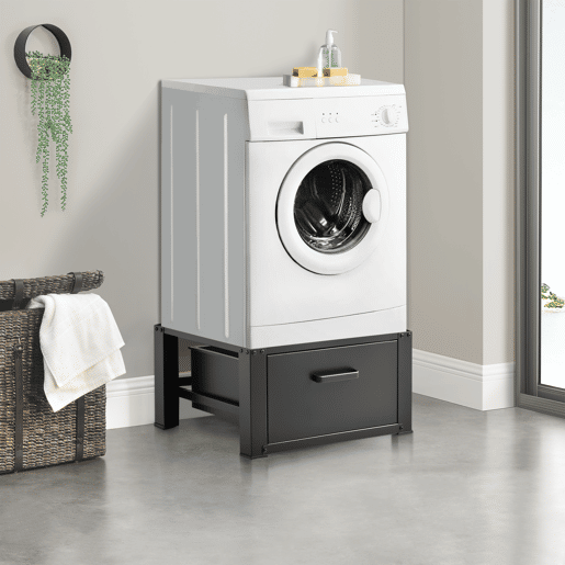 Pedestal para máquina de lavar roupacom gaveta até 150 kg Aço Alumínio 63 x 54 x 31 cm Preto en.casa