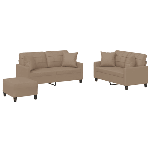 vidaXL 3 pcs conjunto sofás c almofadas couro artificial cappuccino