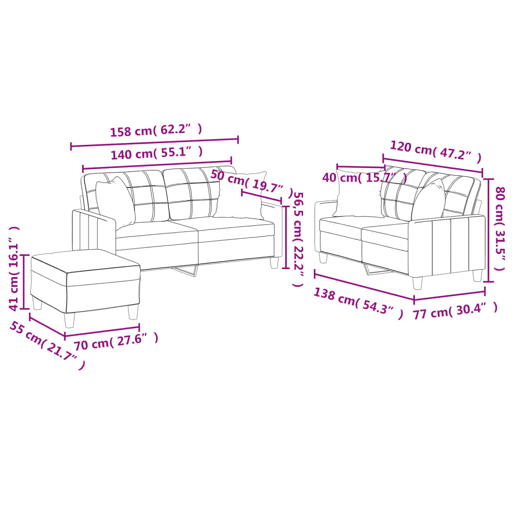 vidaXL 3 pcs conjunto sofás c almofadas couro artificial cappuccino