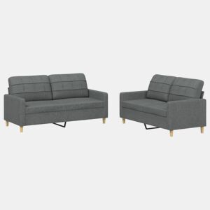 vidaXL 2 pcs conjunto de sofás com almofadões tecido cinzento-escuro