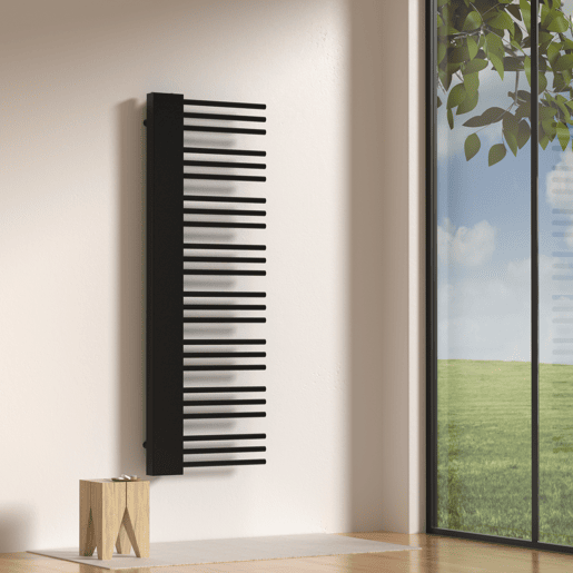Radiador toalheiro de parede Kviteseid 24 tubos 558 W aço 146x45 cm - Preto neu.haus