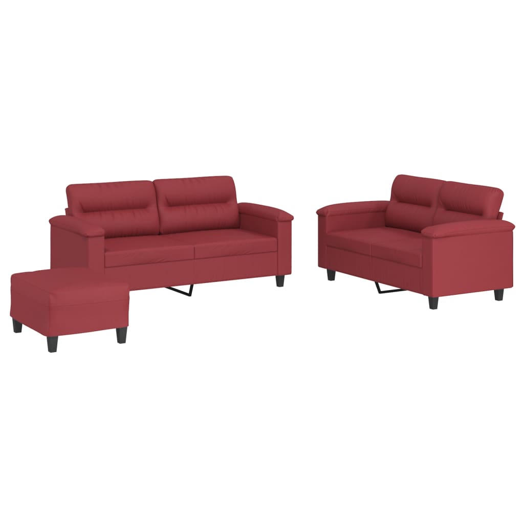 Vidaxl juego de sofás con cojines 3 piezas cuero sintético rojo tinto
