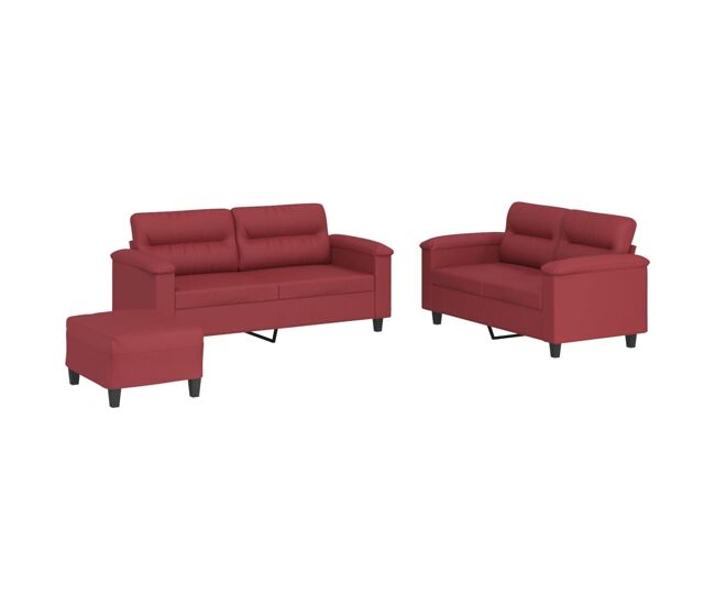 Vidaxl juego de sofás con cojines 3 piezas cuero sintético rojo tinto