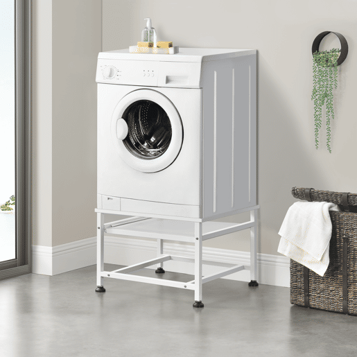 Pedestal para máquina de lavar roupa com prateleira máx. 150 kg Aço sinterizado 63 x 54 x 41 cm - Branco en.casa