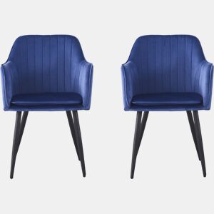Conjunto de 2 cadeiras de veludo Velma com braços - Azul