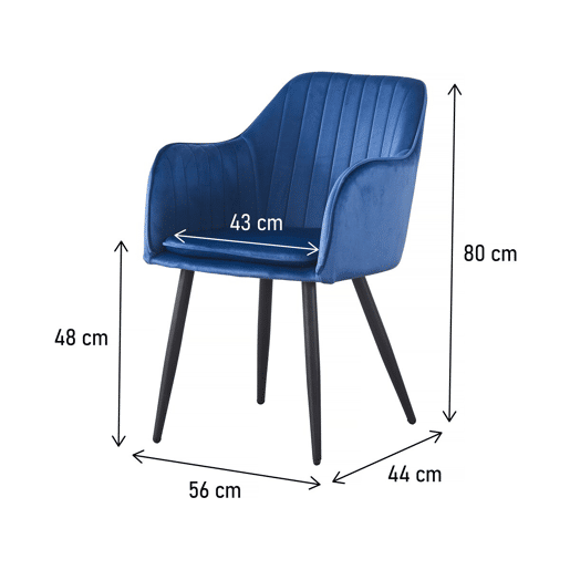 Conjunto de 2 cadeiras de veludo Velma com braços - Azul