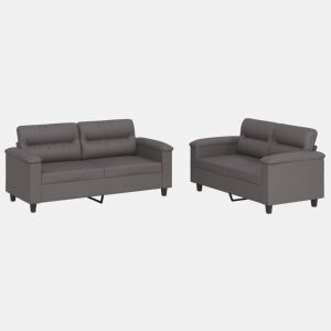 vidaXL 2 pcs conjunto de sofás c almofadões couro artificial cinzento