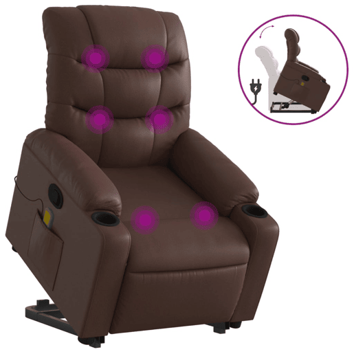 vidaXL Poltrona massagens reclinável elevatória couro artif. castanho vidaXL Poltrona massagens reclinável elevatória couro artif. castanho