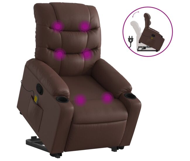 Vidaxl sillón reclinable de masaje de pie de cuero sintético marrón