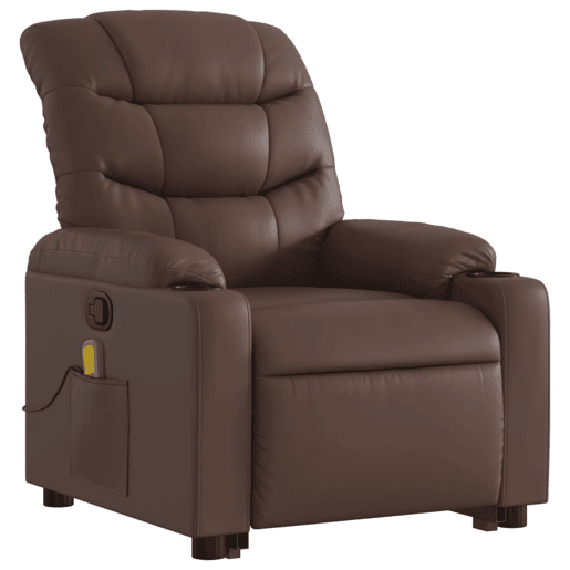 vidaXL Poltrona massagens reclinável elevatória couro artif. castanho vidaXL Poltrona massagens reclinável elevatória couro artif. castanho