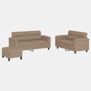 vidaXL 3 pcs conjunto sofás c almofadões couro artificial cappuccino
