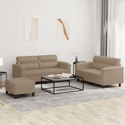 vidaXL 3 pcs conjunto sofás c almofadões couro artificial cappuccino