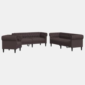 vidaXL 3 pcs conjunto de sofás tecido castanho-escuro
