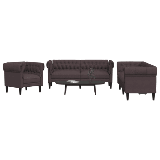 vidaXL 3 pcs conjunto de sofás tecido castanho-escuro vidaXL 3 pcs conjunto de sofás tecido castanho-escuro