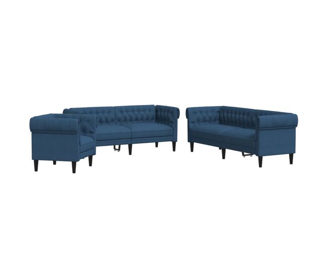 Vidaxl juego de sofás 3 piezas tela azul