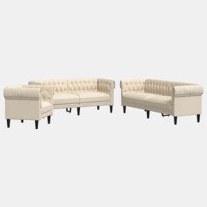 vidaXL 3 pcs conjunto de sofás tecido cor creme
