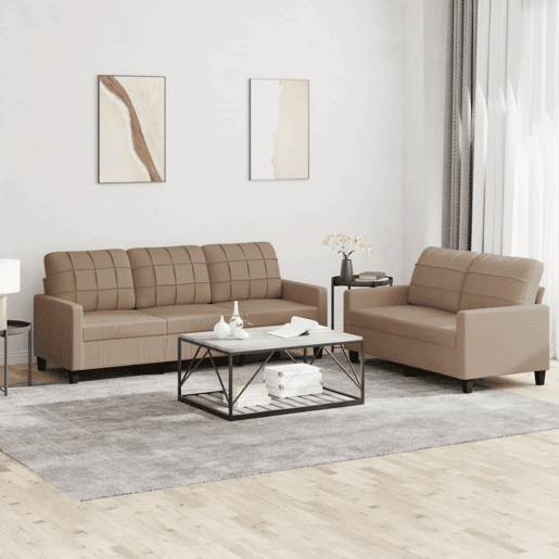 vidaXL 2 pcs conjunto sofás c almofadões couro artif. cor cappuccino vidaXL 2 pcs conjunto sofás c almofadões couro artif. cor cappuccino