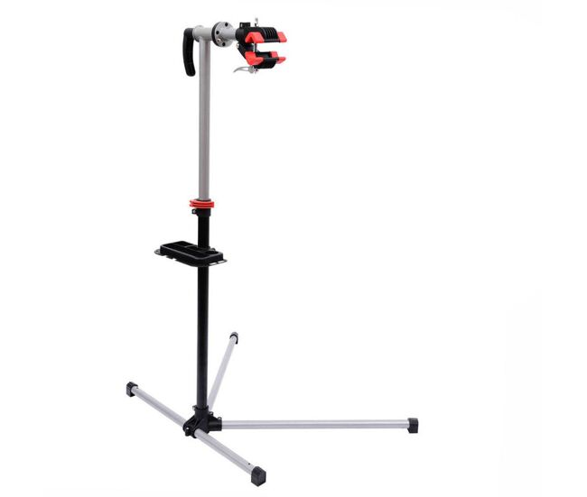 Homcom soporte de reparación portátil caballete de bicicleta para hogar con altura ajustable 109-180 cm giratorio 360° bandeja de herramientas hasta