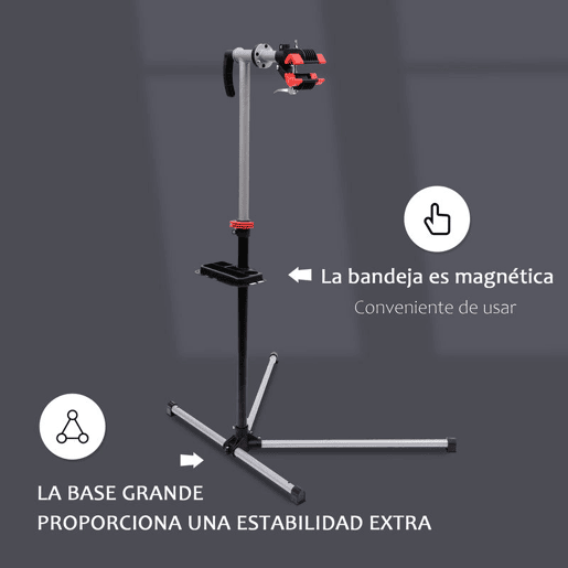 HOMCOM Suporte de Reparação de Bicicleta Portátil Suporte para Bicicleta com Altura Ajustável 109-180cm Giratório 360° Bandeja de Ferramenta até 30kg 100x66x180cm Preto