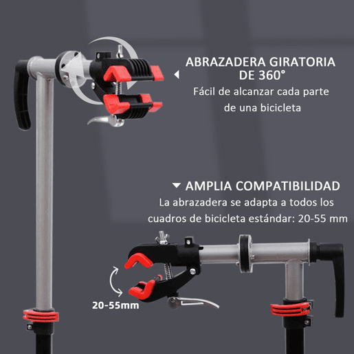 HOMCOM Suporte de Reparação de Bicicleta Portátil Suporte para Bicicleta com Altura Ajustável 109-180cm Giratório 360° Bandeja de Ferramenta até 30kg 100x66x180cm Preto