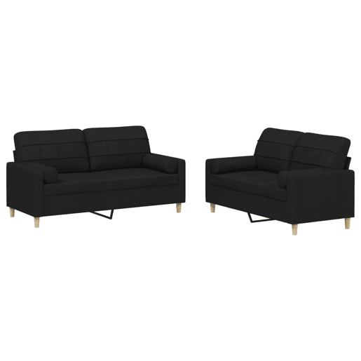 vidaXL 2 pcs conjunto de sofás com almofadas tecido preto vidaXL 2 pcs conjunto de sofás com almofadas tecido preto