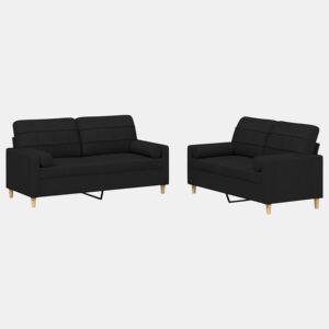 vidaXL 2 pcs conjunto de sofás com almofadas tecido preto