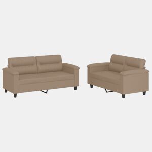 vidaXL 2 pcs conjunto sofás c almofadões couro artif. cor cappuccino