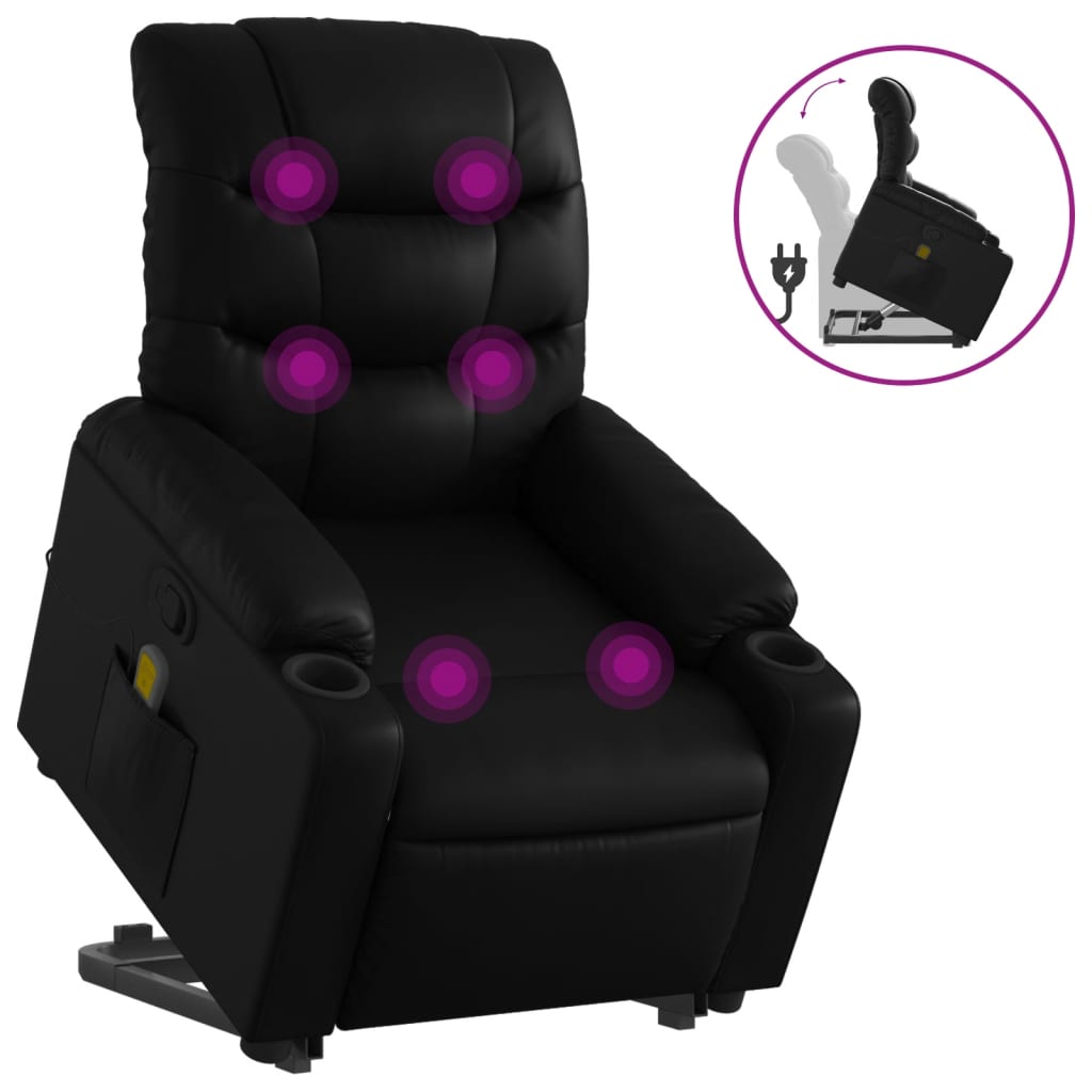 Vidaxl sillón reclinable de masaje de pie cuero artificial negro