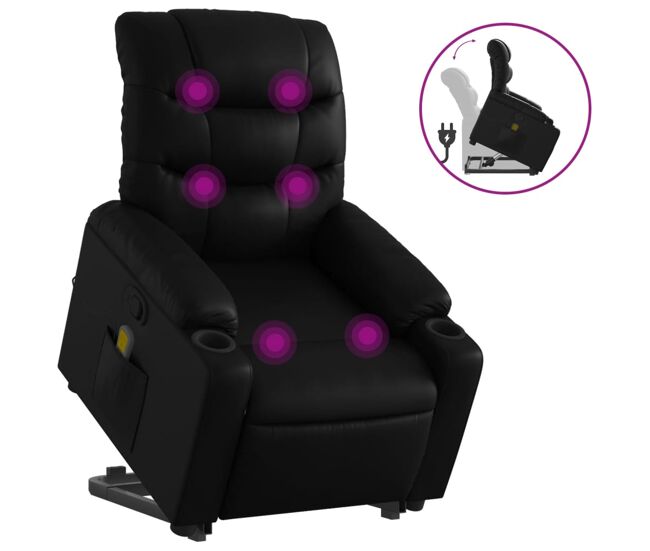 Vidaxl sillón reclinable de masaje de pie cuero artificial negro