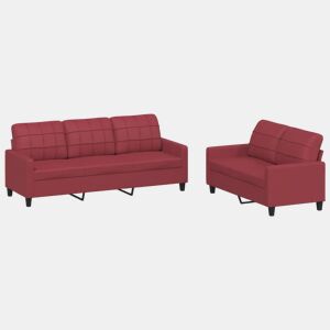 vidaXL 2 pcs conjunto sofás c almofadões couro artif. vermelho tinto