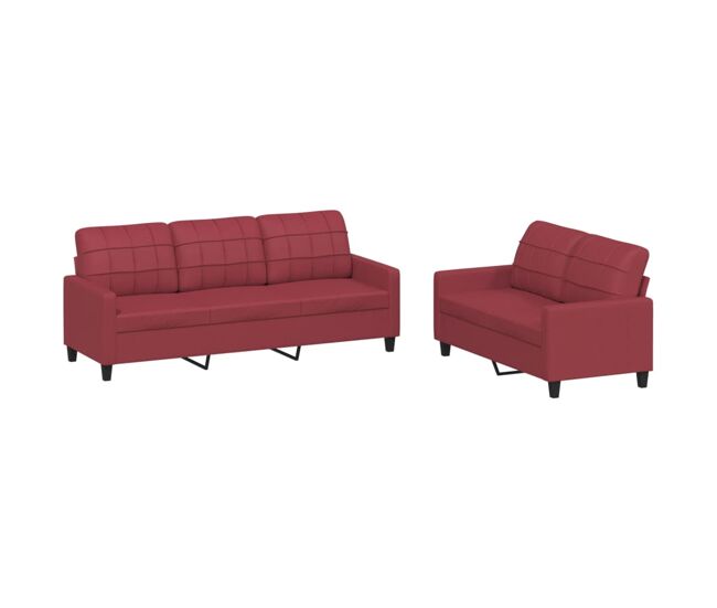 Vidaxl juego de sofás con cojines 2 piezas cuero sintético rojo tinto