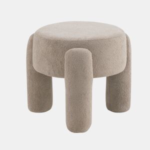 Estrutura do pufe e pernas estofadas em boucle taupe